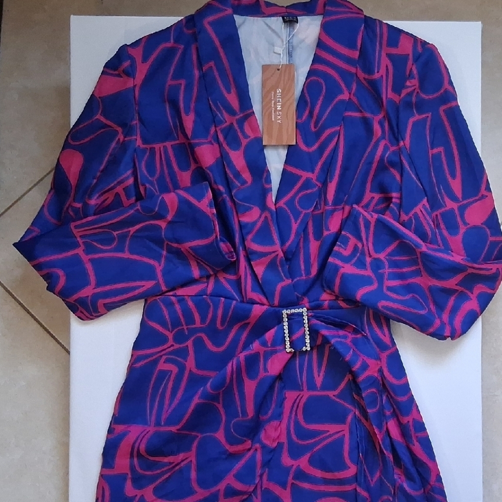 SHEIN Blue and Pink Abstract Blazer/shorts/onepeice with Wrap Around Belt one